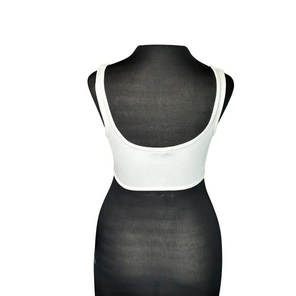 Zara Ribbed Scoop Neck Crop Tops Set Of 2 Black & White XS-S Stretchy Fitted Sty - Picture 7 of 11